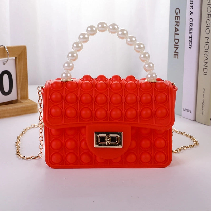 Girl's Color Block Solid Color Silica Gel Pearls Lock Clasp Kids Wallets