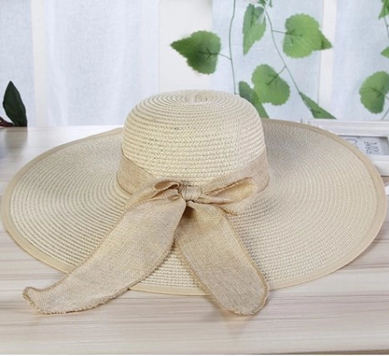 Women's Lady Solid Color Flat Eaves Straw Hat