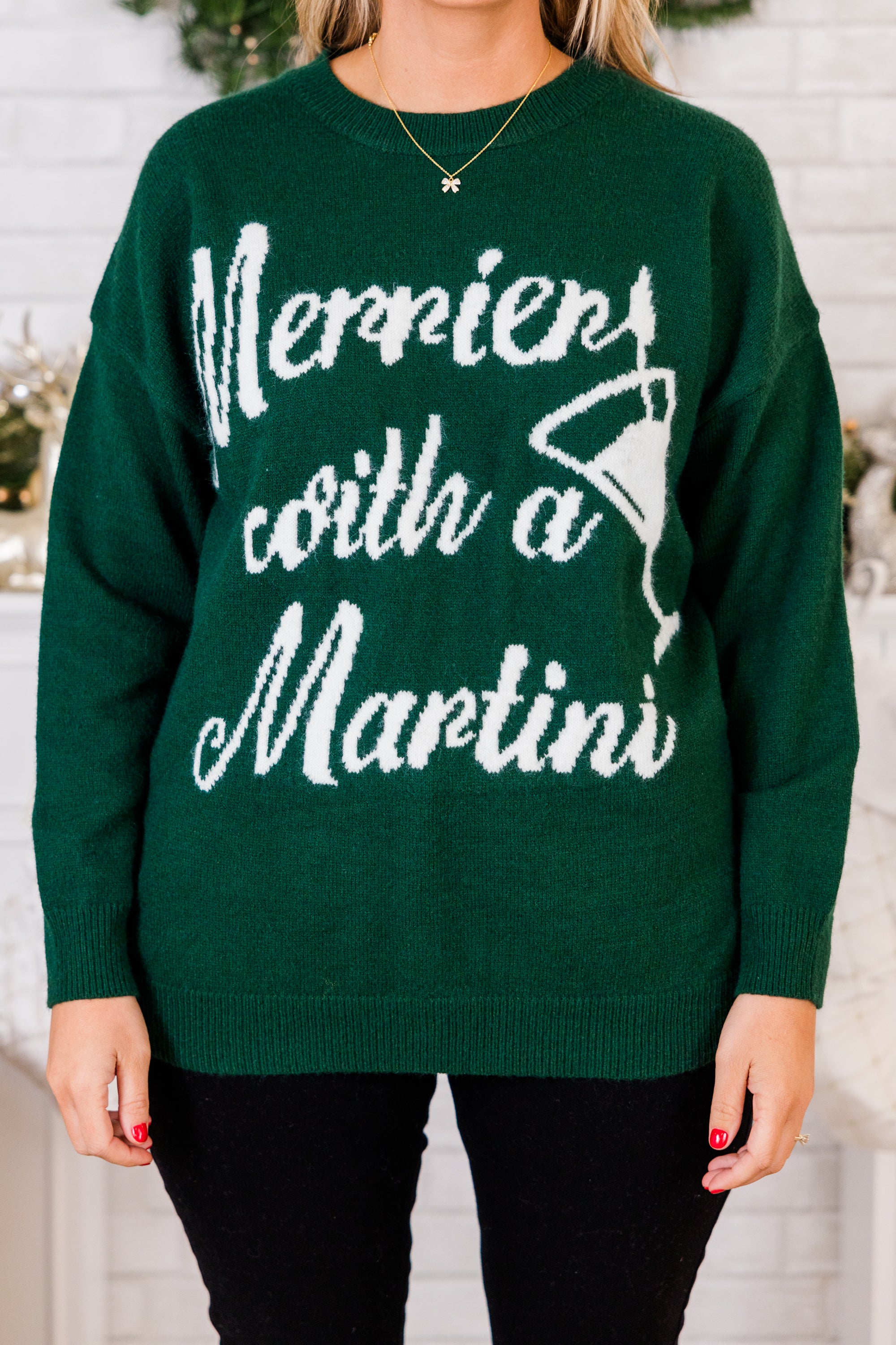 Merrier With A Martini Sweater. Green