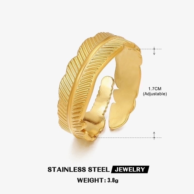 304 Stainless Steel 18K Gold Plated Minimalist Plating Leaf Open Ring