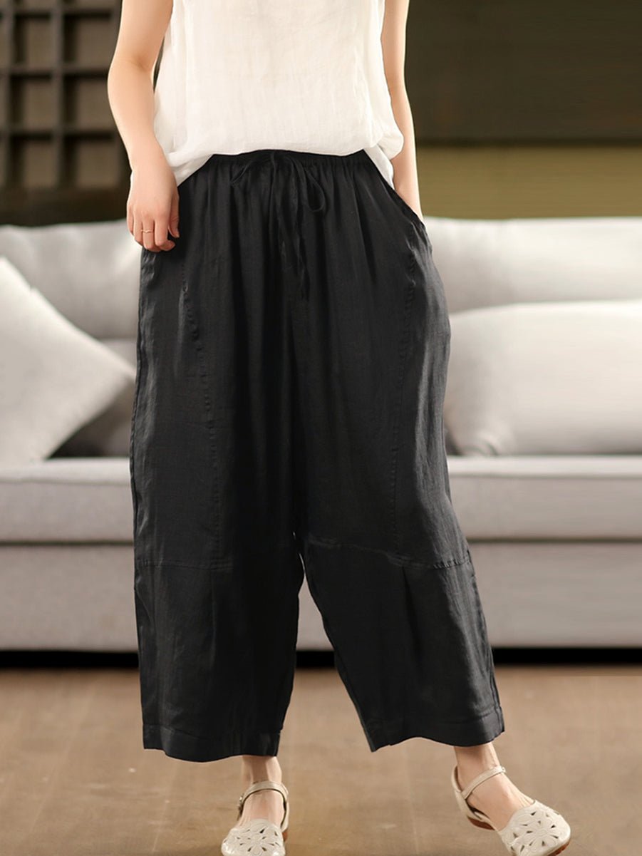 Women Summer Artsy Pure Color 100%Ramie Loose Bloomers