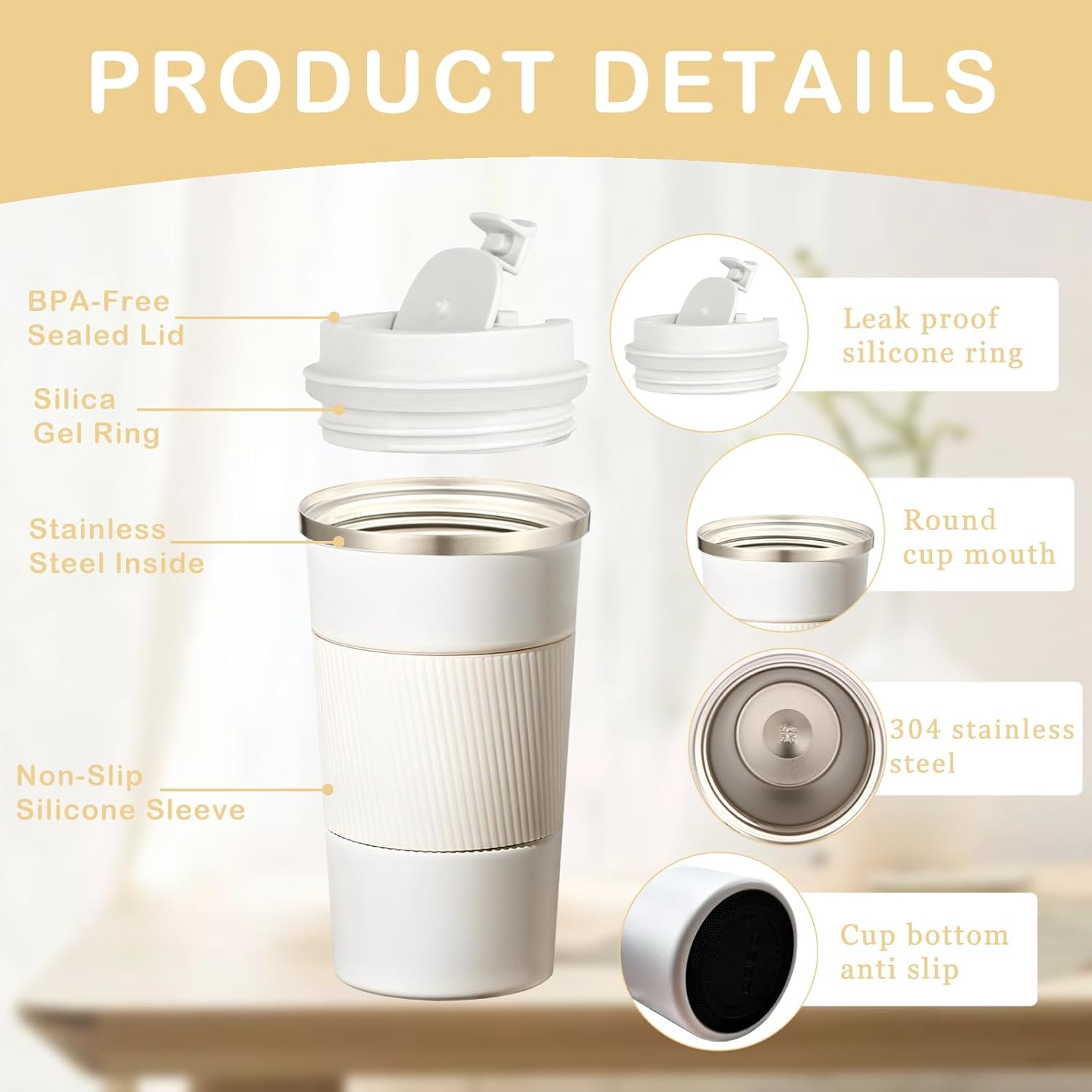 Senshuomy Travel Mug, Insulated Coffee Cup with Leakproof Lid, Reusable Coffee Cups Travel Cup, Stainless Steel thermaol Mug for Hot Cold Drinks (Green 380ml)