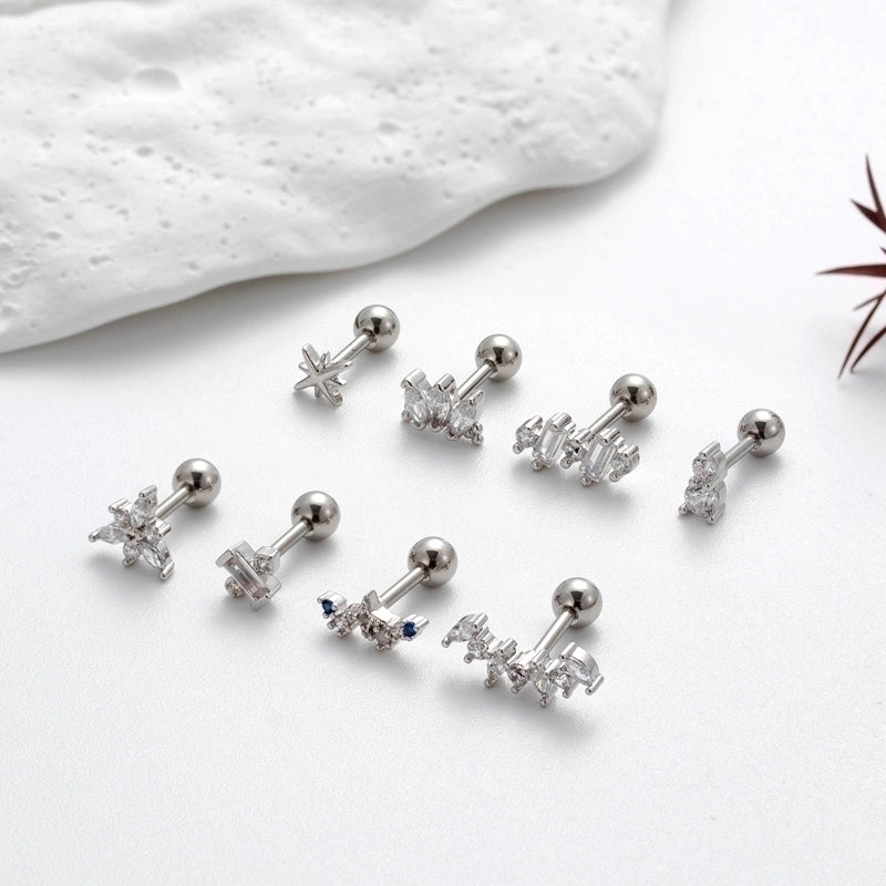 1 Piece Ear Cartilage Rings & Studs  Sector Flower Copper Plating Inlay Zircon