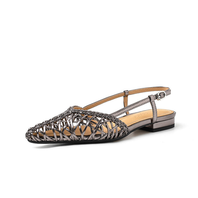 Women's Woven Pointed Toe Slingback Flat Sandals Breathable Summer Shoes in Green/Silver/Yellow/Gunmetal