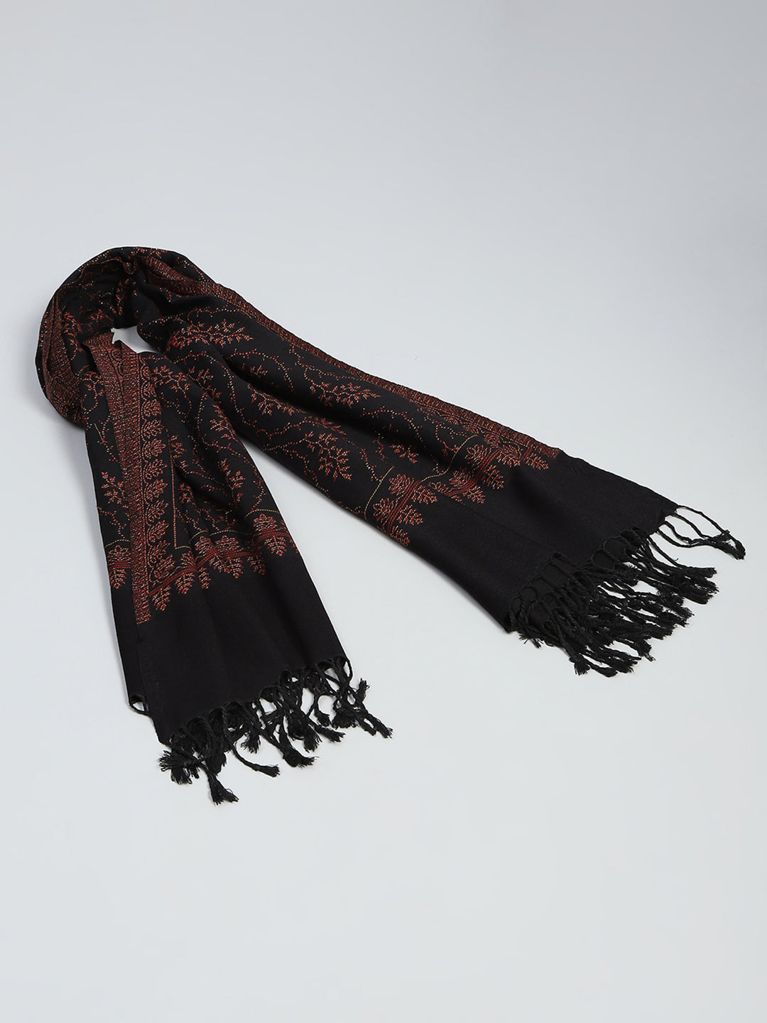 Women Black Self Design Reversible Shawl