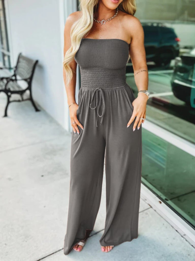 🔥LAST DAY PROMOTION - 49% OFF🔥Off Shoulder Solid Color Smocked Jumpsuit