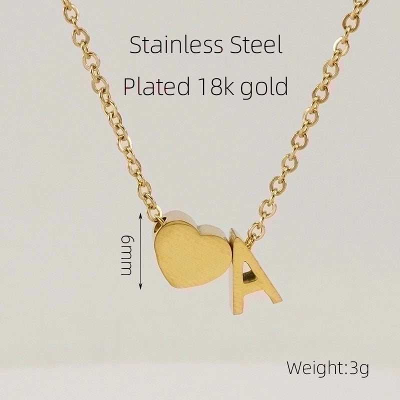 304 Stainless Steel 18K Gold Plated Casual French Style Plating Letter Heart Shape Pendant Necklace