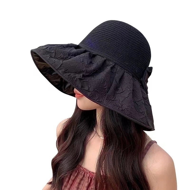 Women's Elegant Solid Color Bow Knot Big Eaves Sun Hat