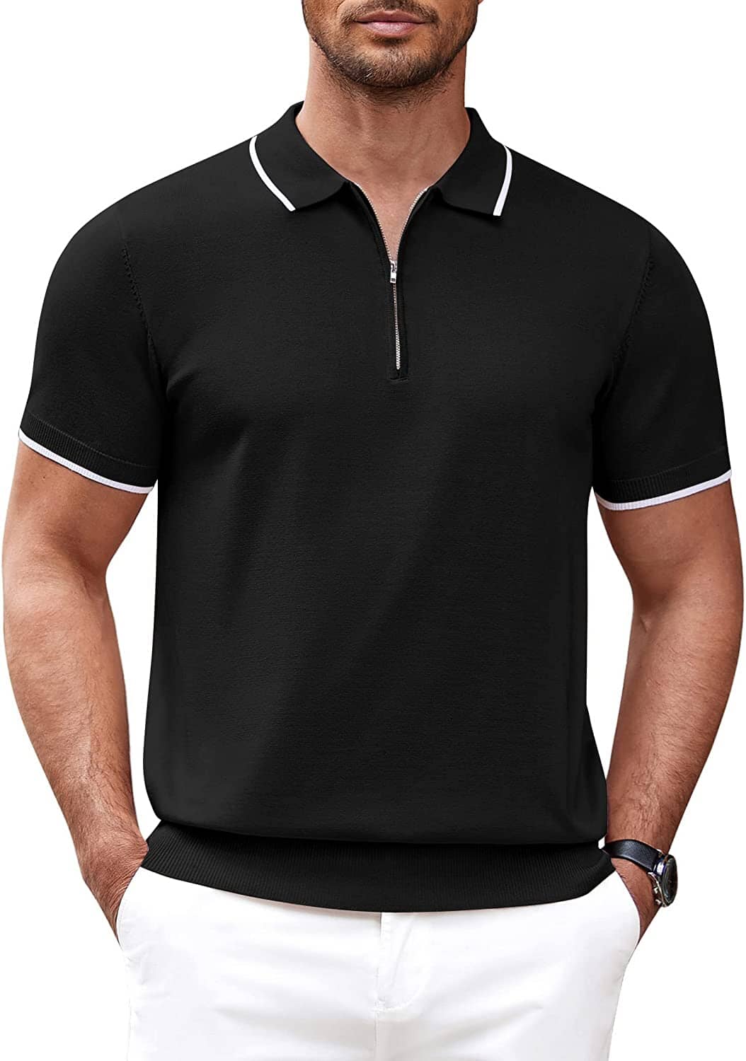 Classic Zipper Short Sleeve Polo Shirt (US Only)