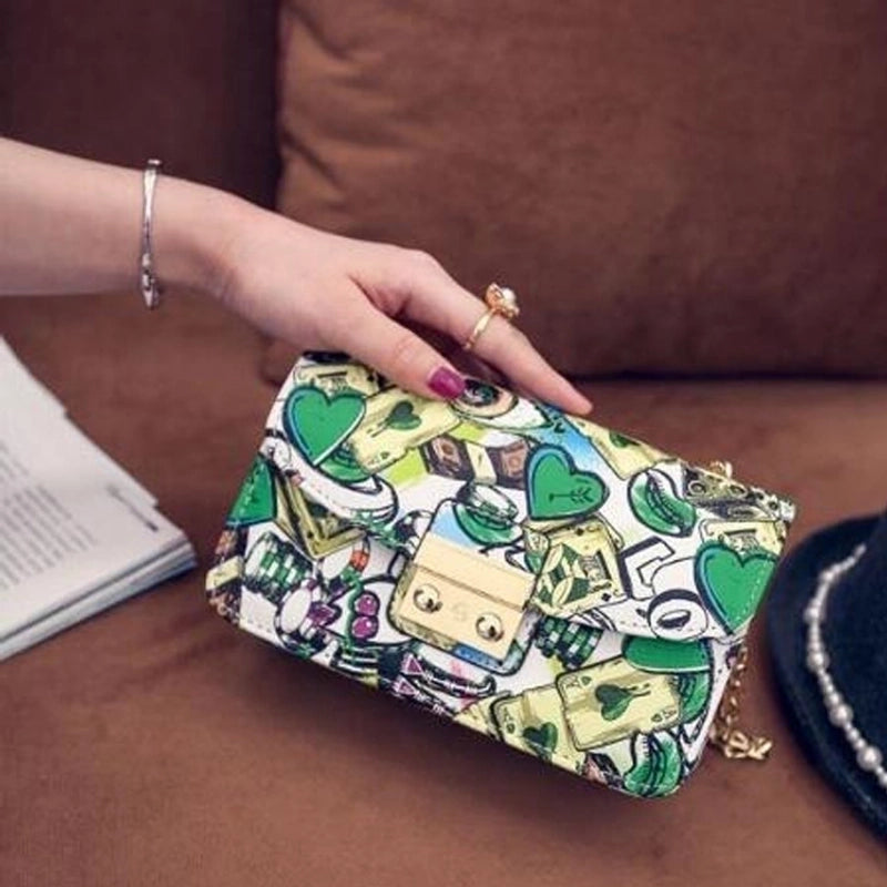 Women's Small Pu Leather Poker Streetwear Square Magnetic Buckle Crossbody Bag