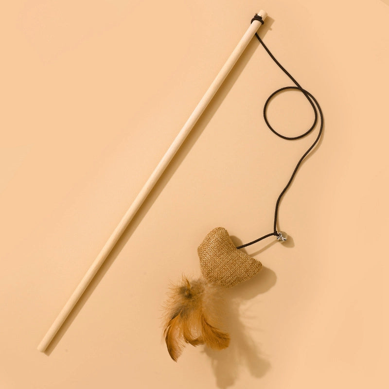 Cat Toys Linen Mouse Wooden Pole Cat Teaser Handheld Interactive Cat Teaser Toy Cat Supplies