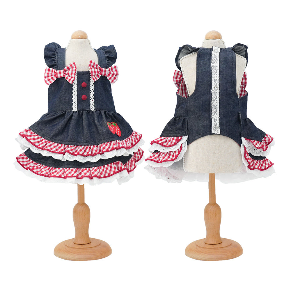 Sweet Strawberry Pattern Denim Dog Cat Dress