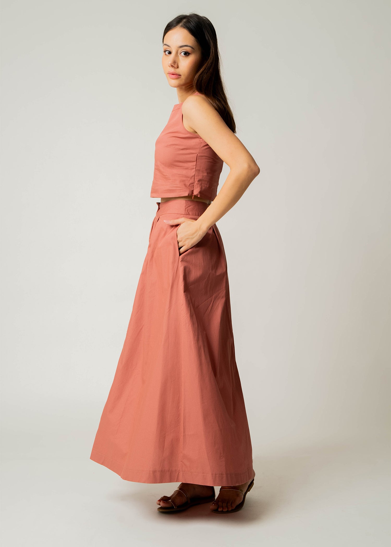 Flared Maxi Skirt With Side Pockets