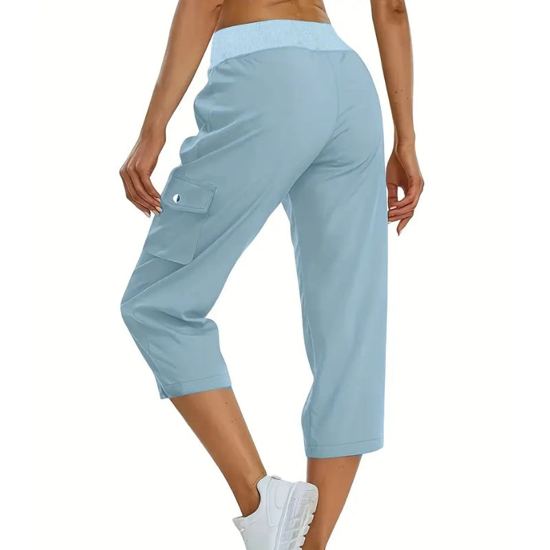 🌿Women's Solid Color High-Waist Drawstring 3/4-Length Cargo Pants