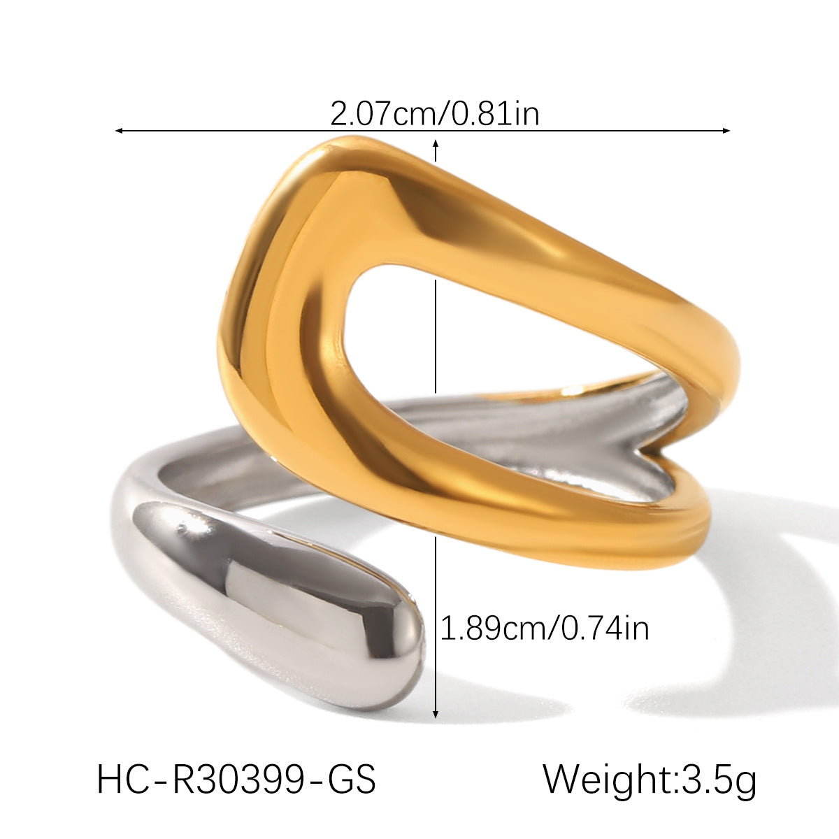Stainless Steel Gold Beans Irregular Opening Ring Niche Design Ring Female Titanium Steel Hand Jewelry