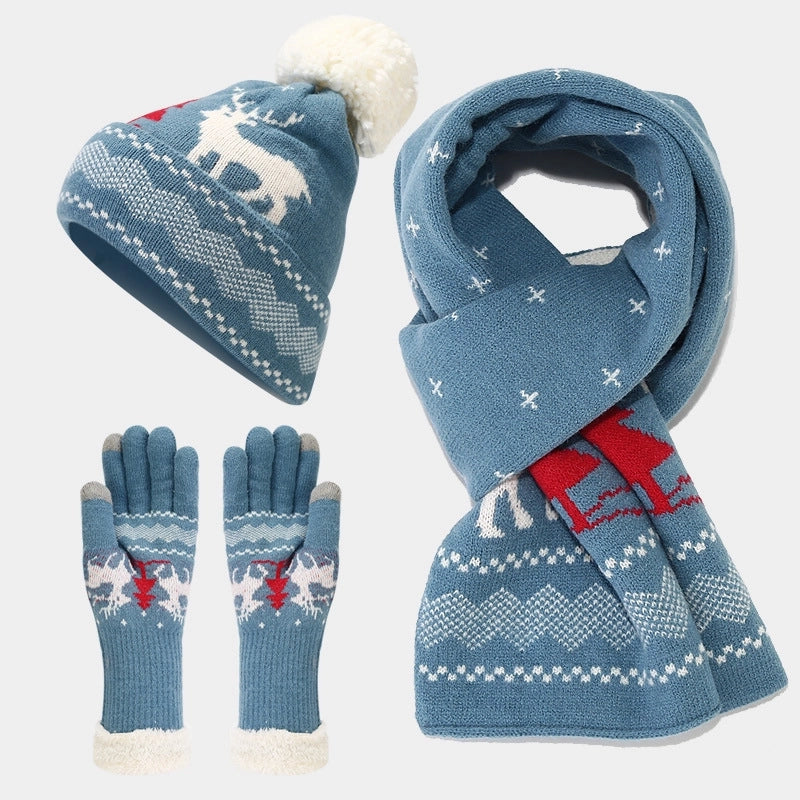 Women's Elegant Basic Minimalist Printing Acrylic Scarf Hat Gloves 3 Pieces Set