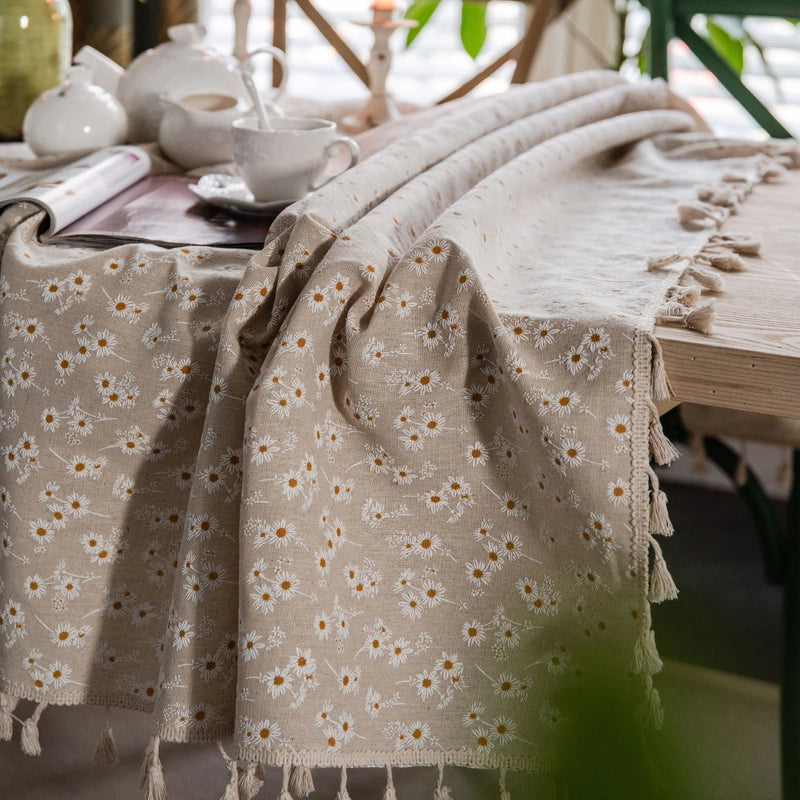 Imaki Rhyme Tablecloth Cotton And Hemp Daisy Printed Pastoral Style Tablecloth Floral Picnic Fabric
