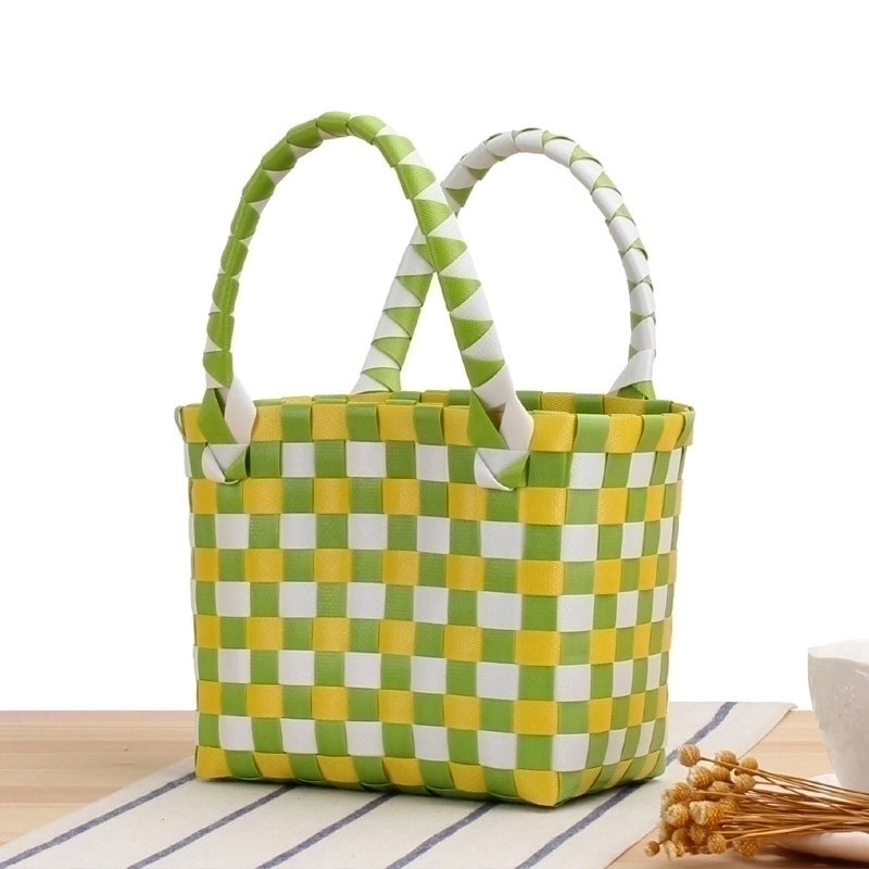 Women's Mini Pvc Lattice Vacation Square Open Straw Bag