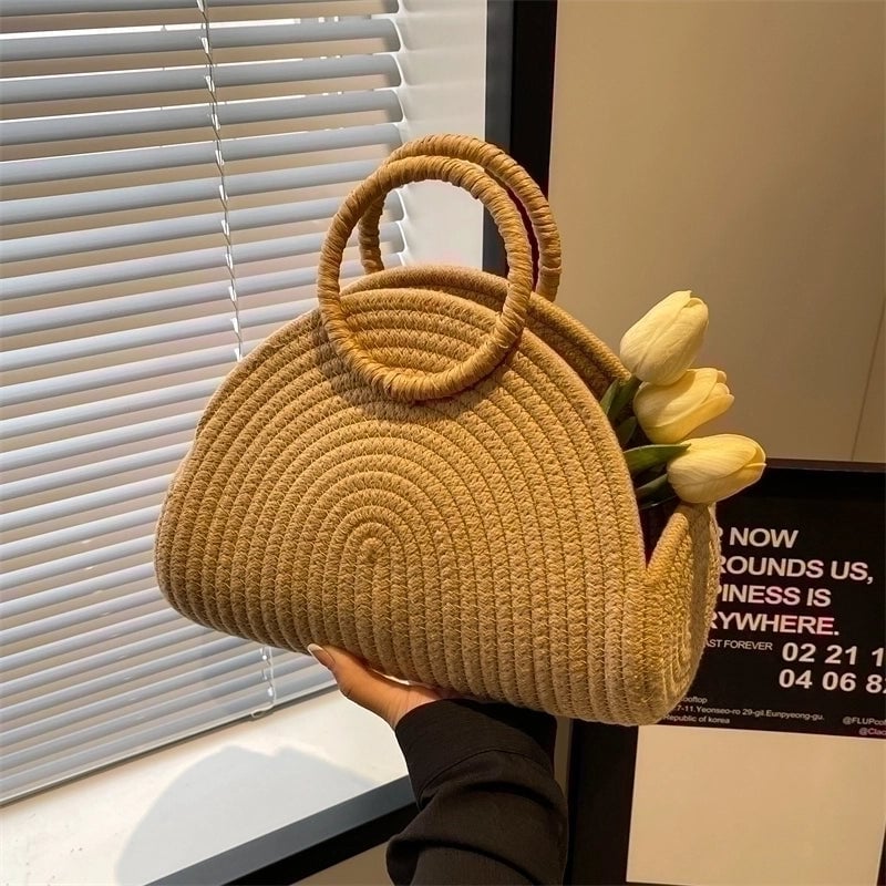 Women's Straw Solid Color Classic Style Weave Pillow Shape Open Beach Bag