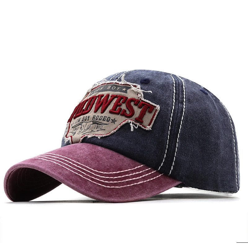 Unisex Retro Letter Color Block Curved Eaves Baseball Cap
