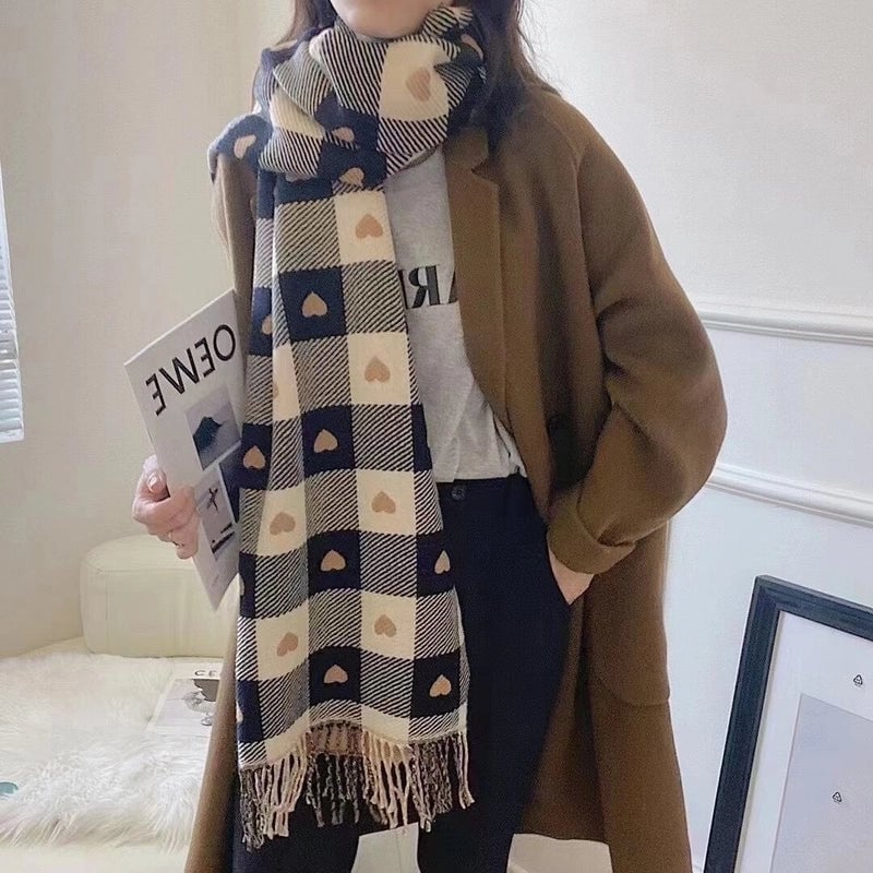 Love Plaid Scarf Women's Autumn And Winter  Dongdaemun Students New Imitation Cashmere Scarf