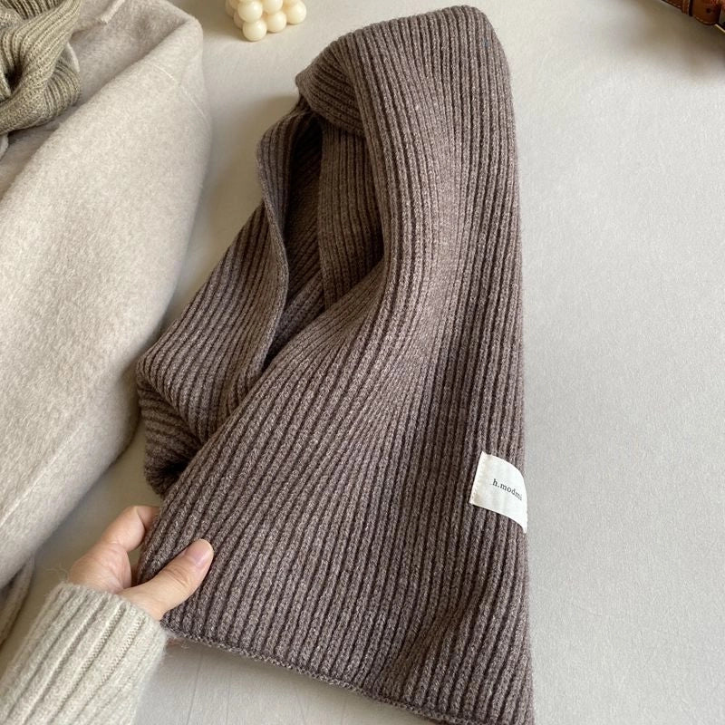 Solid Color Knitted Scarf Women's Autumn And Winter  Student Wool Warm Thickened Scarf Couple Trendy Men Couple