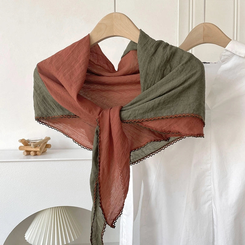 Women's Minimalist Color Block Cotton And Linen Scarf