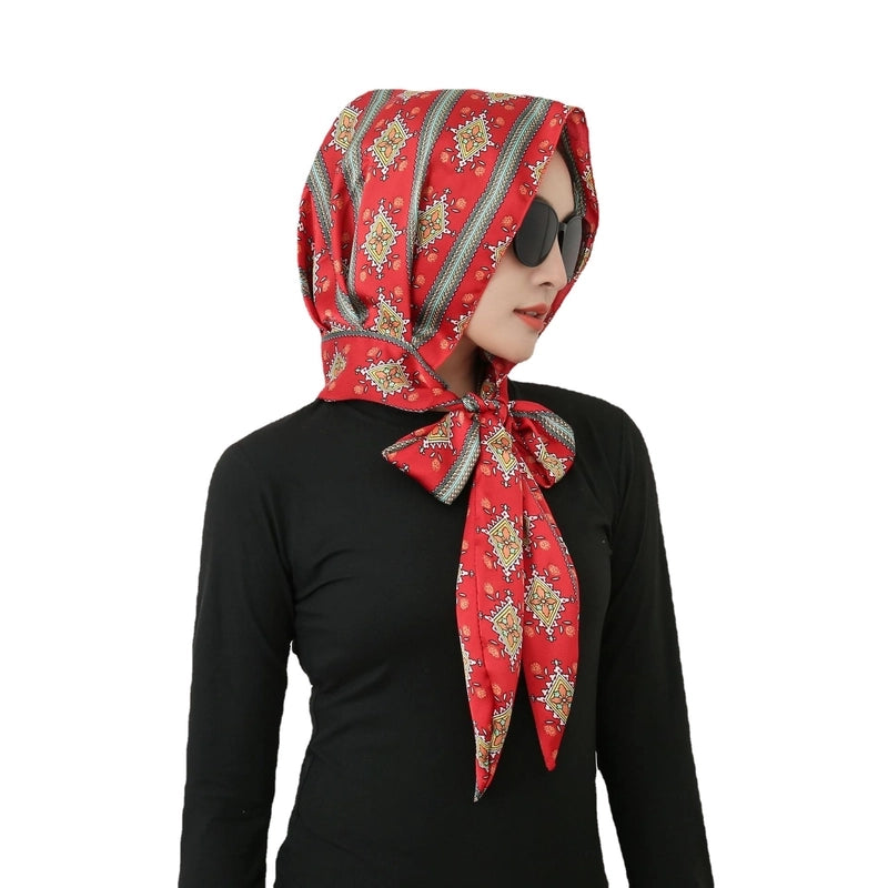Women's Elegant Retro Flower Satin Printing Silk Scarf