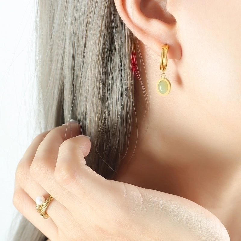 Elegant Oval 304 Stainless Steel Natural Stone 18K Gold Plated Inlay Earrings Necklace
