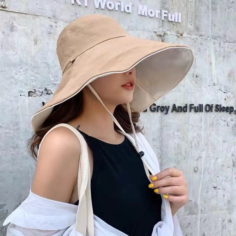 Unisex Minimalist Solid Color Wide Eaves Sun Hat