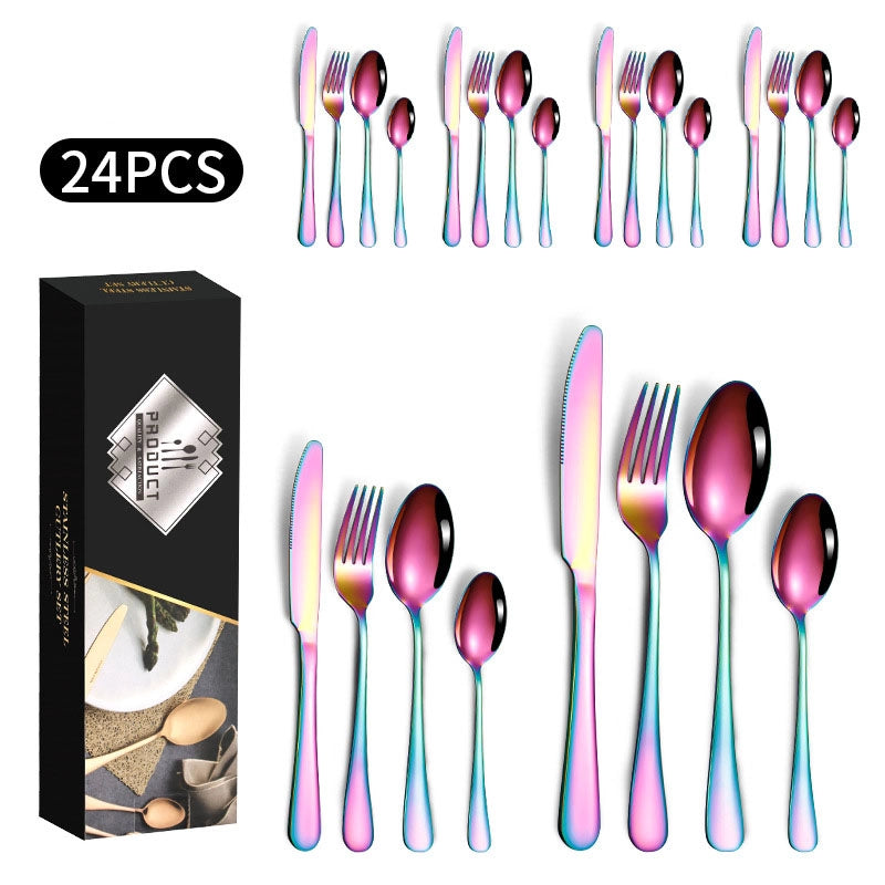 1010 Stainless Steel Tableware 24-piece Golden Steak Knife. Fork And Spoon Gift Box Western Tableware Suit
