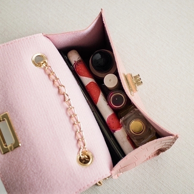 Women's Small Pu Leather Solid Color Fashion Square Lock Clasp Crossbody Bag