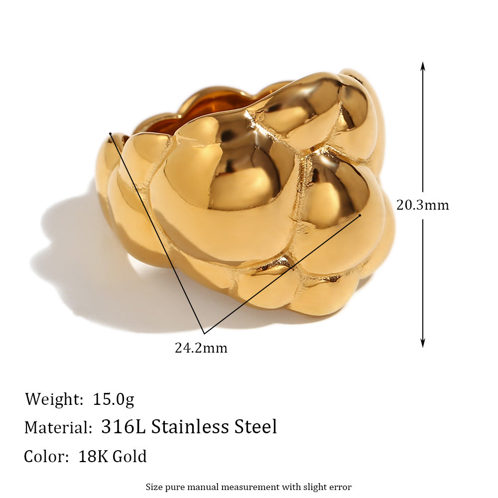 Fashion Niche Stripe Round Circle Geometric Stainless Steel 18K Gold Plated Rings