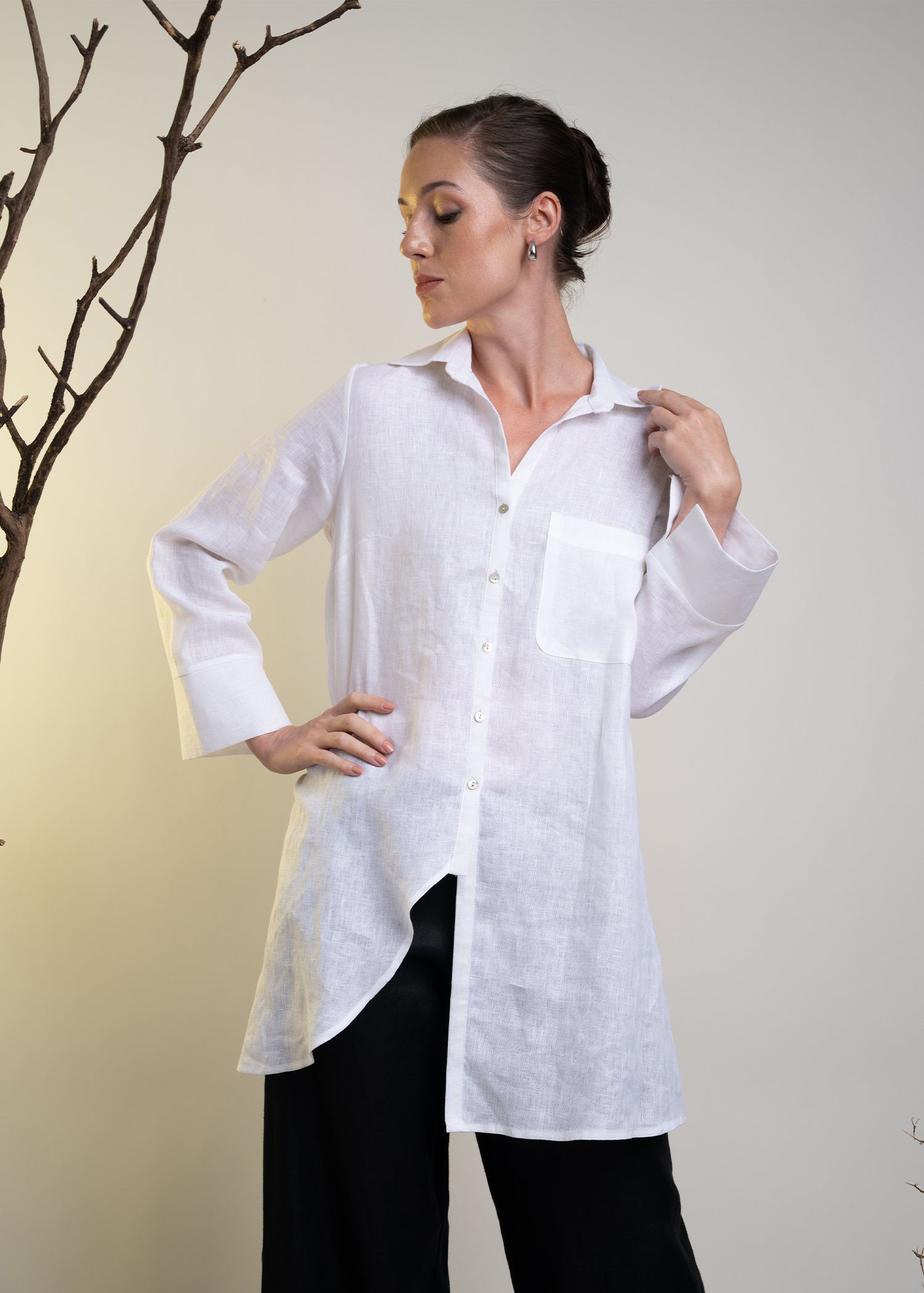 Asymmetrical Hem Button Down Shirt