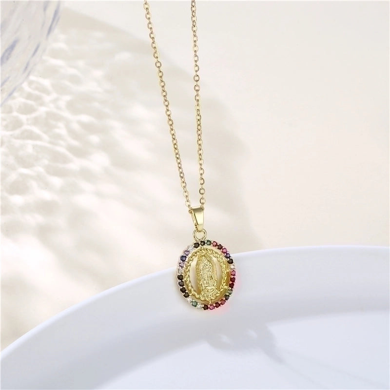 Stainless Steel Titanium Steel 18K Gold Plated INS Style Plating Inlay Human Faith Zircon Pendant Necklace