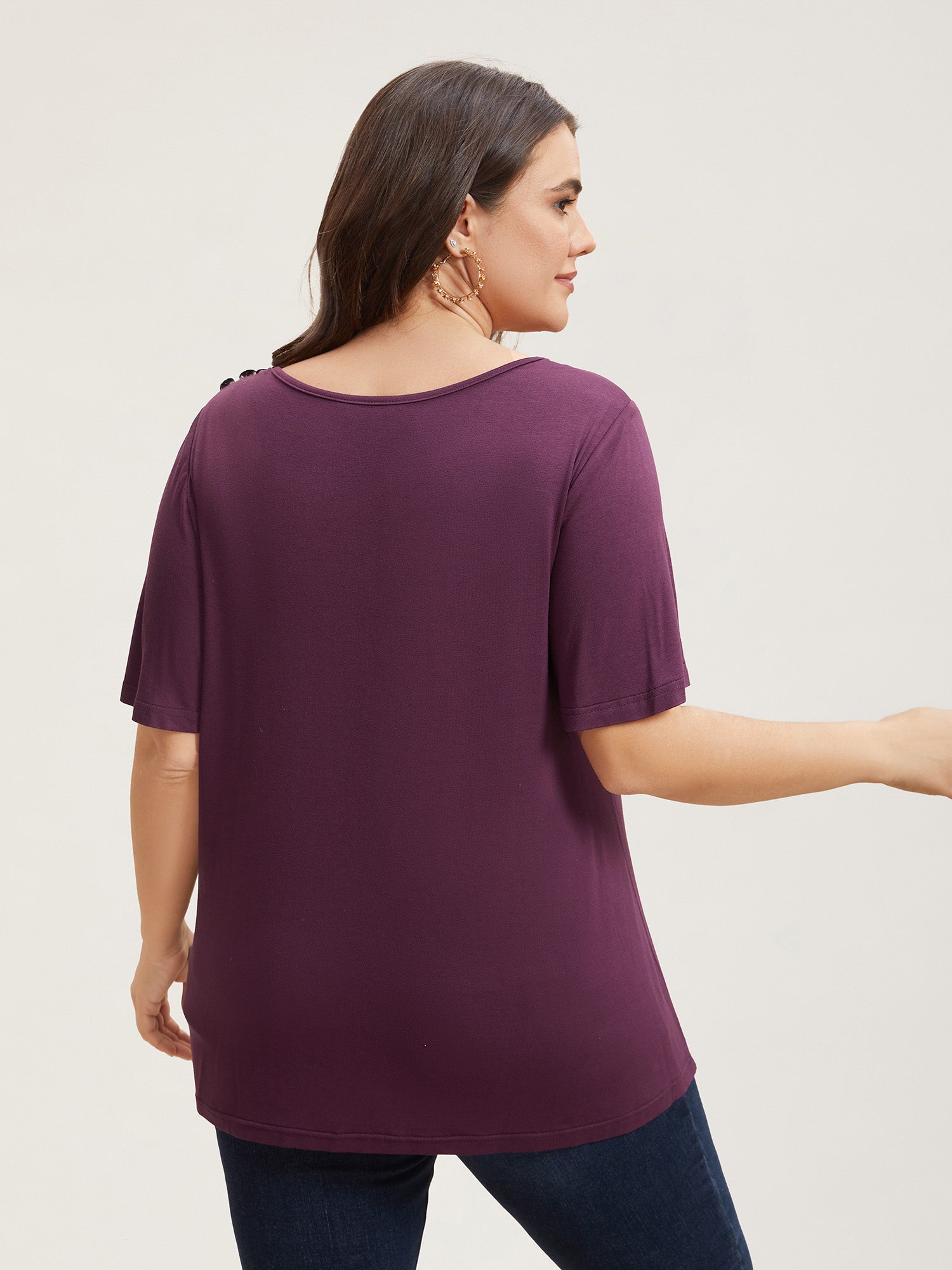 Supersoft Asymmetrical Neckline Flutter Sleeve T-Shirt