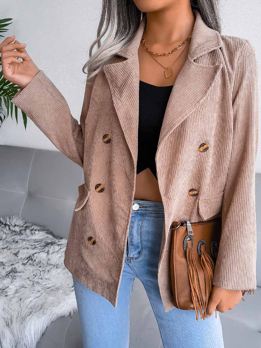 Solid Color Corduroy Fashion Double-Breasted Jacket