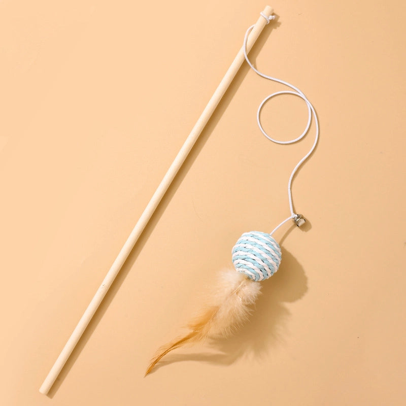 Cat Toys Linen Mouse Wooden Pole Cat Teaser Handheld Interactive Cat Teaser Toy Cat Supplies