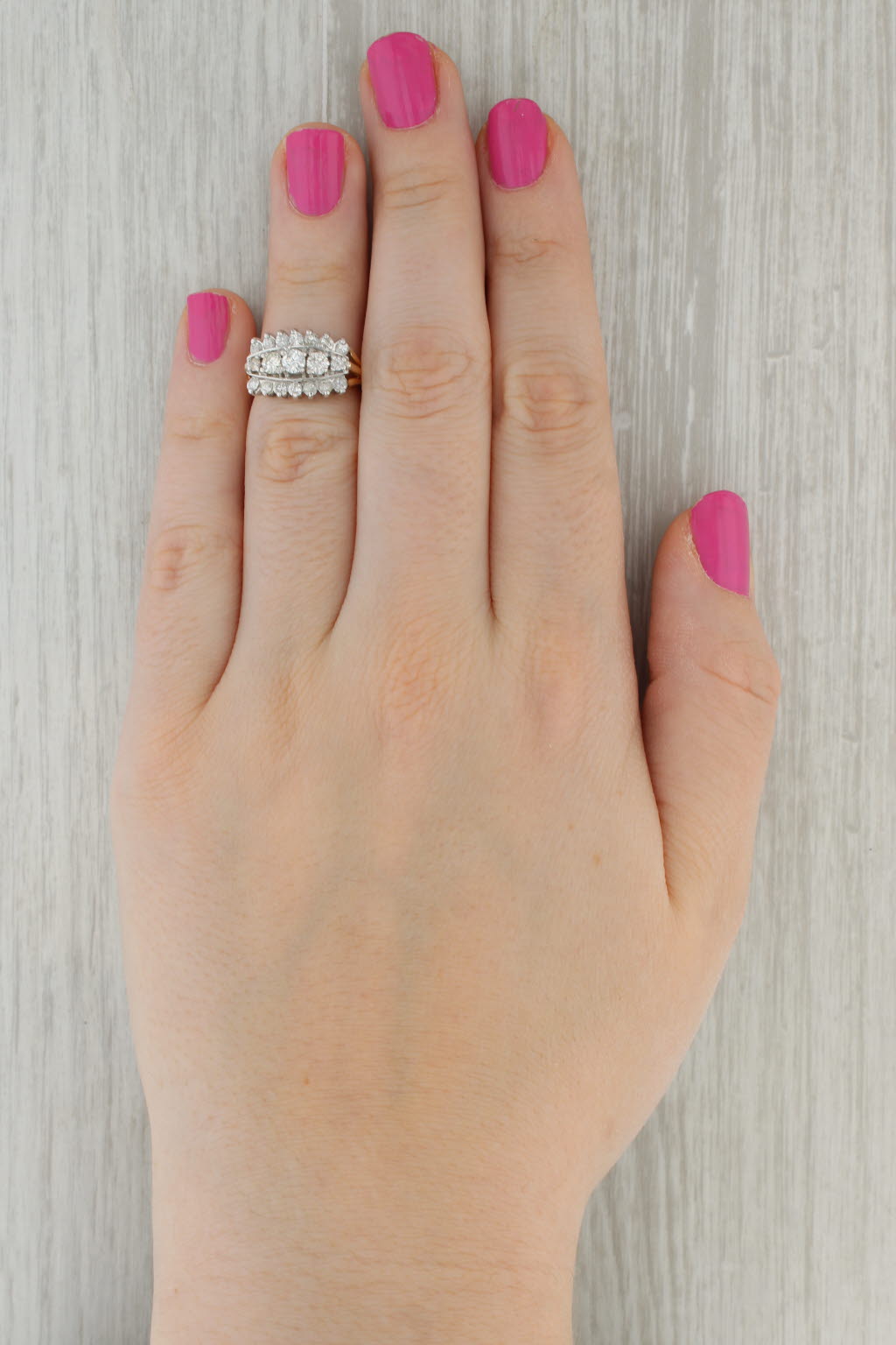 Vintage Tiered 0.90ctw Diamond Ring 14k Gold Size 4.5