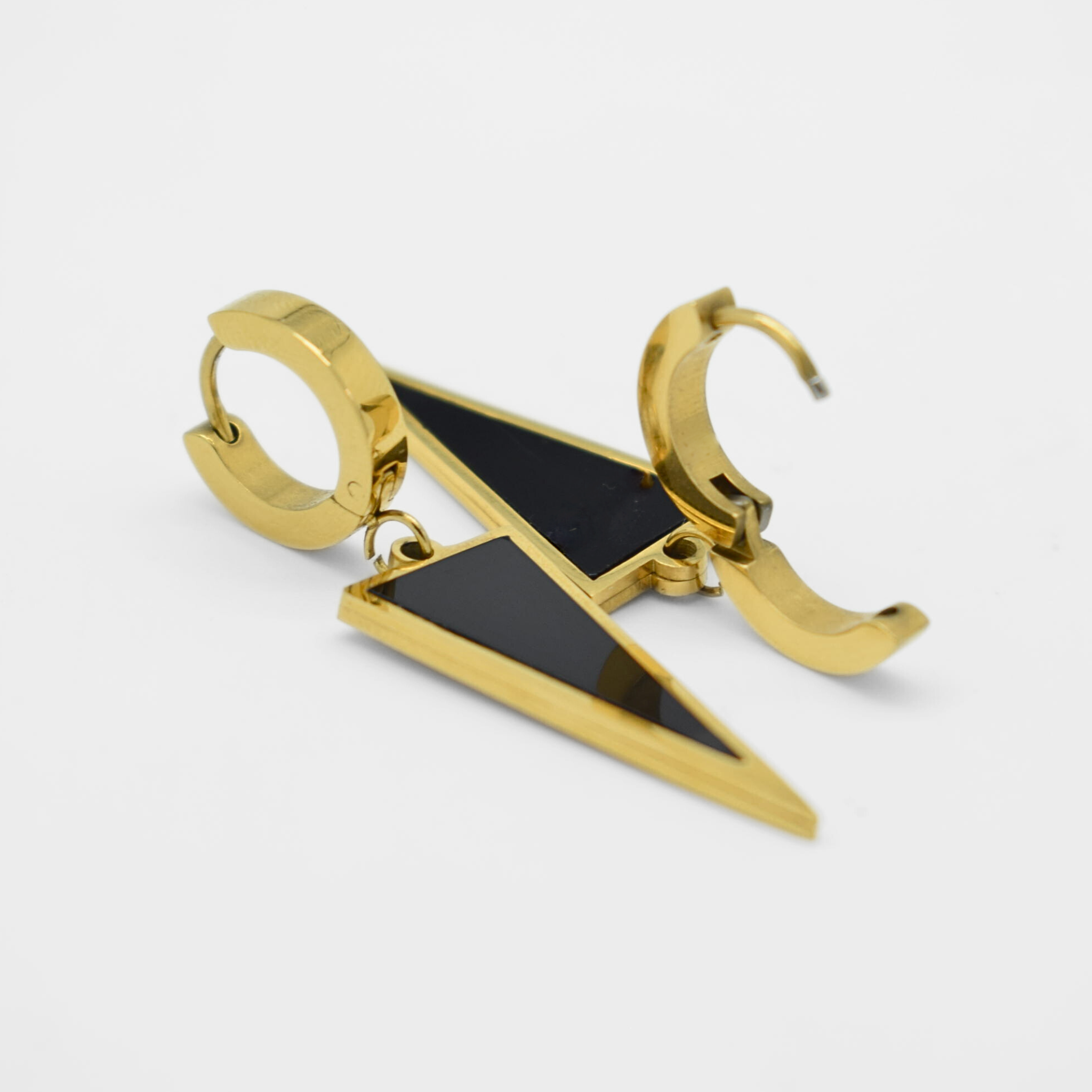 Black drop triangle hoops - Gold
