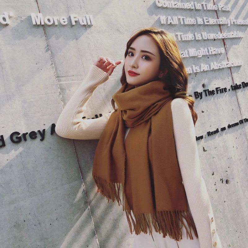 Big Red Scarf Thickened Cashmere Scarf Solid Color Women's Winter Explosions Cashmere Scarf Women's Wool Shawl