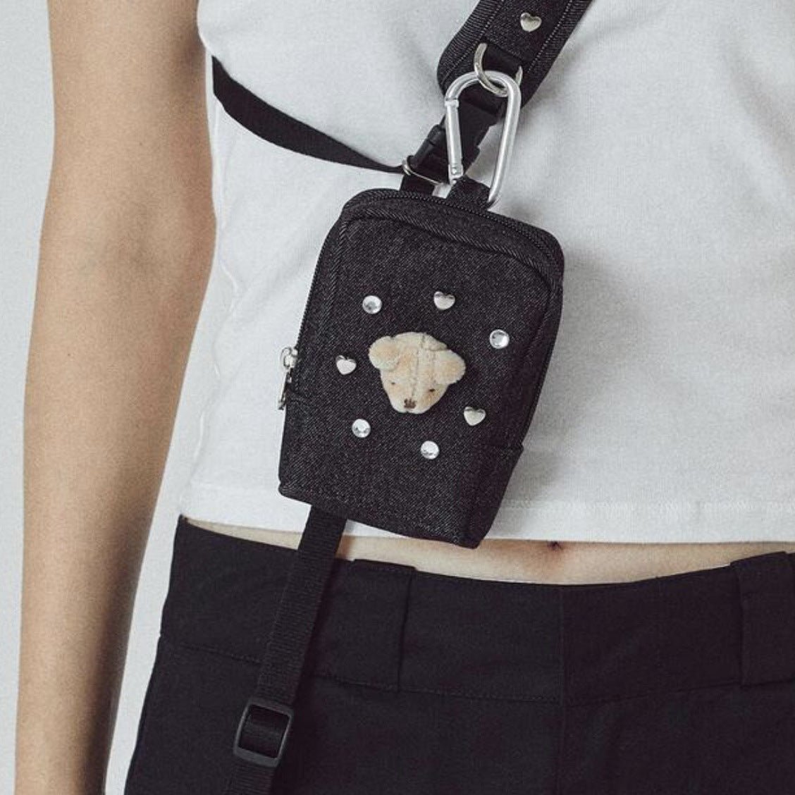 Bear Decor Denim Dog Harness/Collar/Bag