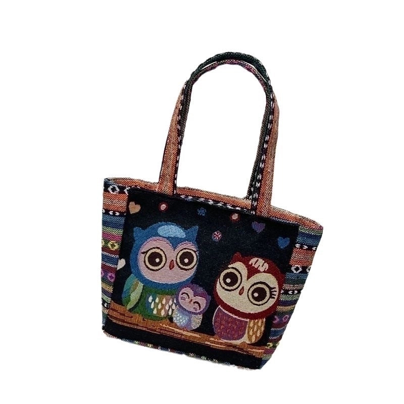 Women's Small Canvas Animal Vintage Style Ethnic Style Square Zipper Shoulder Bag Handbag