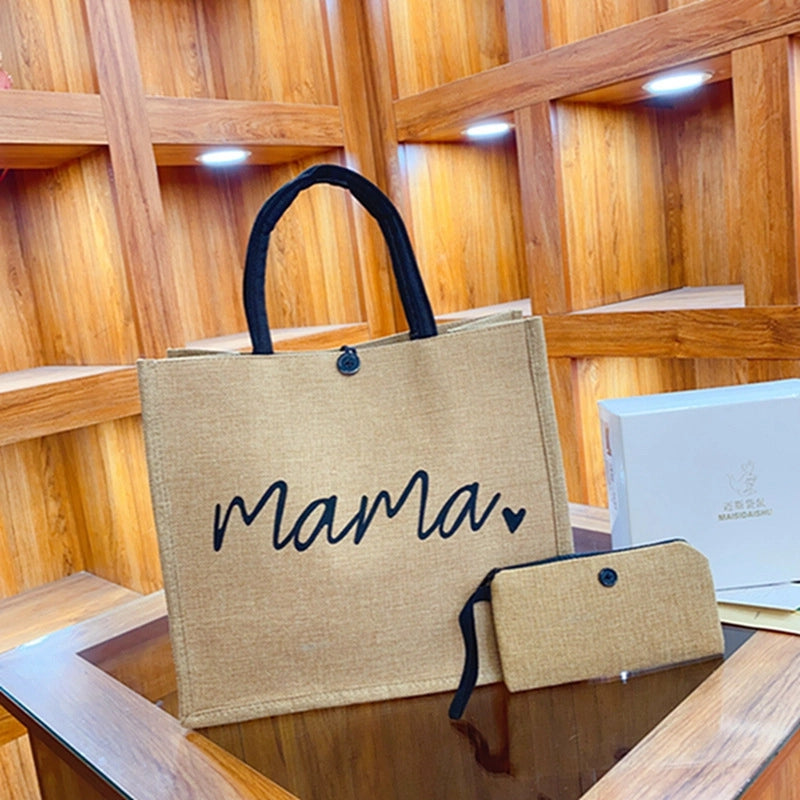 Women's Medium Linen Letter Classic Style Sewing Thread Square Lock Clasp Handbag