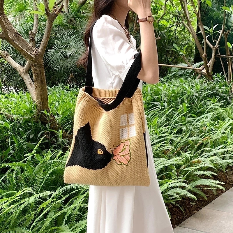Women's Cute Vacation Cat Solid Color Shopping Bags
