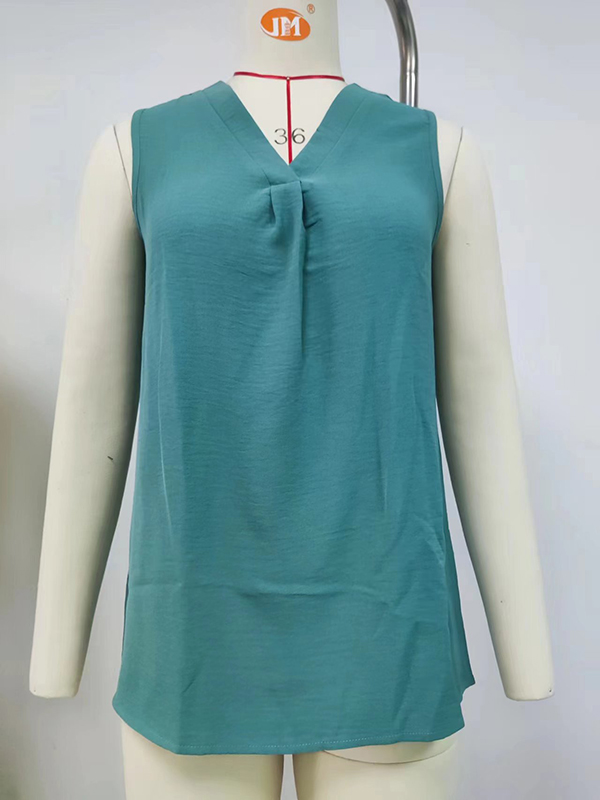 Loose Sleeveless Solid Color V-Neck Vest Top