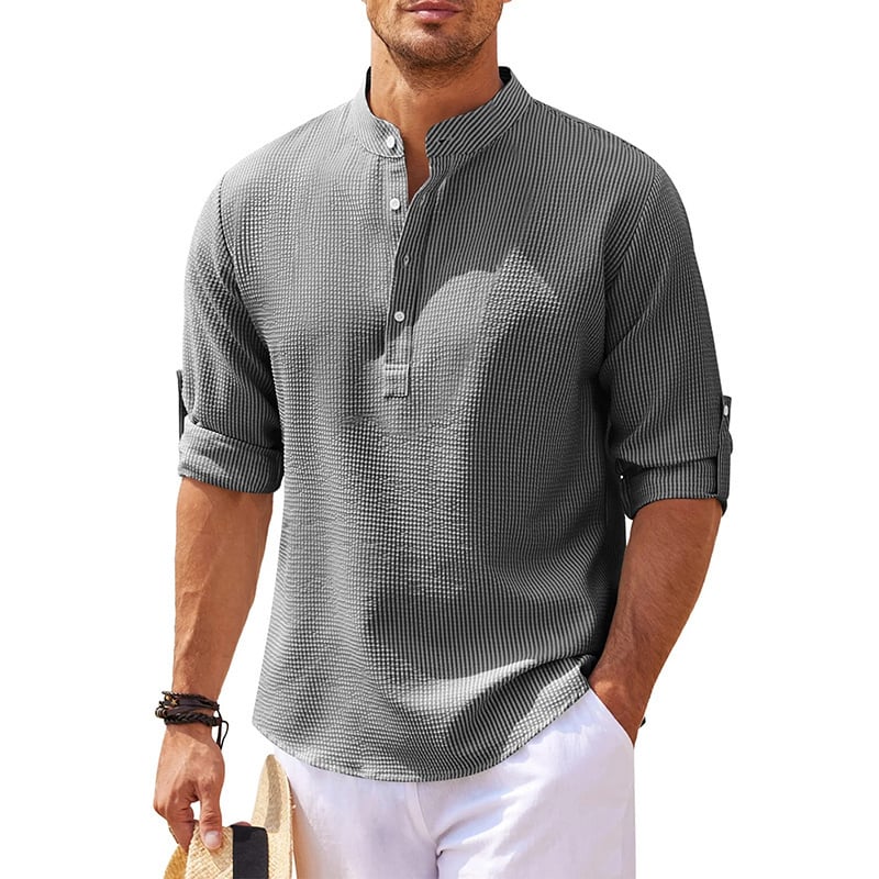 8-Pack Men's Linen Henley Shirt Long Sleeve Casual Hippie Cotton Beach T Shirts Vertical Striped Hawaiian Shirts