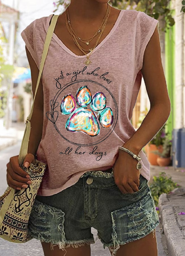 Women's Paws Just A Girl Who Loves All Her Dogs Print Sleeveless T-Shirt