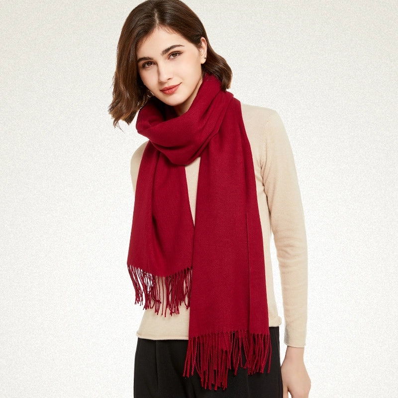 250g Autumn And Winter New Warm Thick Cashmere Texture Solid Color Couples Long Scarf Air Conditioning Tassel Shawl