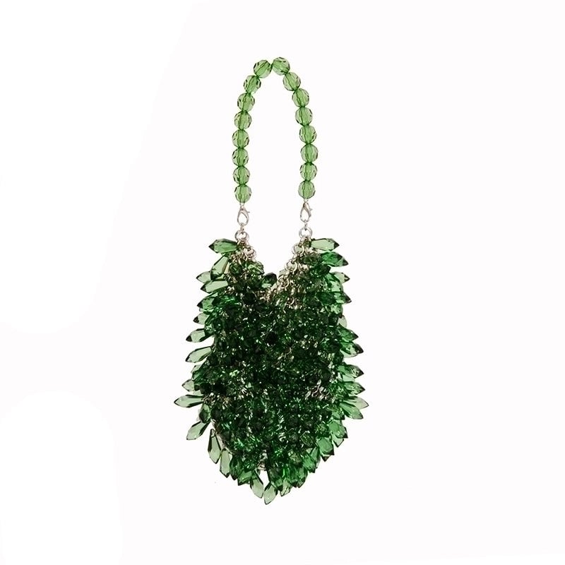 Green Brown Gold Arylic Solid Color Weave Bucket Evening Bags